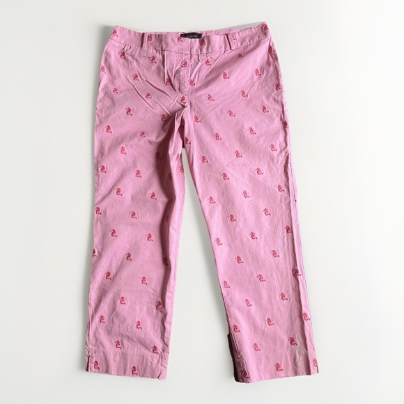 Talbots Signature Pink With Seahorse Embroidered Cropped Pants Sz 10 - Picture 1 of 10